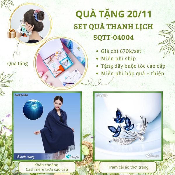 Set Quà Tặng Khăn Cashmere Trơn Và Ghim Cài Áo Thanh Lịch (SQTT04004)