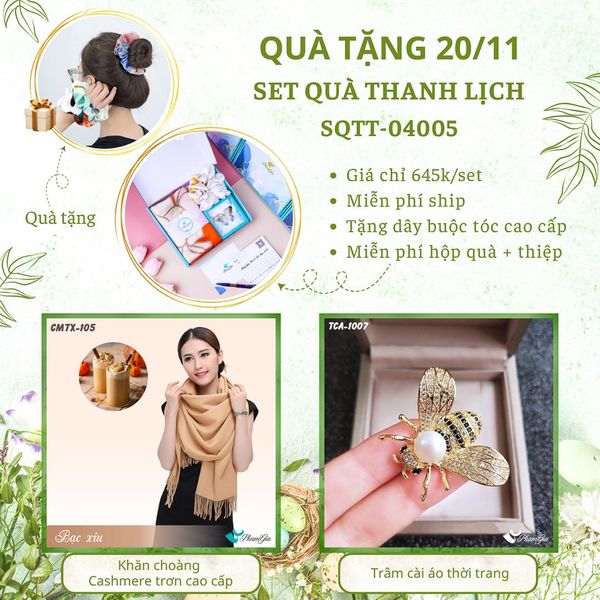 Set Quà Tặng Khăn Cashmere Trơn Và Ghim Cài Áo Thanh Lịch (SQTT04005)