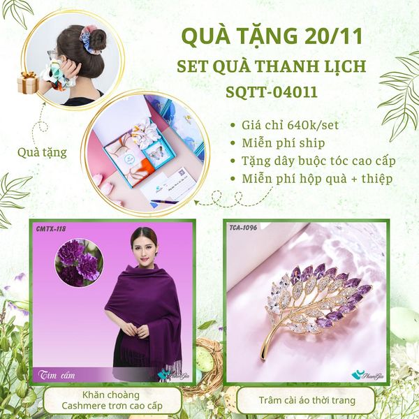Set Quà Tặng Khăn Cashmere Trơn Và Ghim Cài Áo Thanh Lịch (SQTT04011)