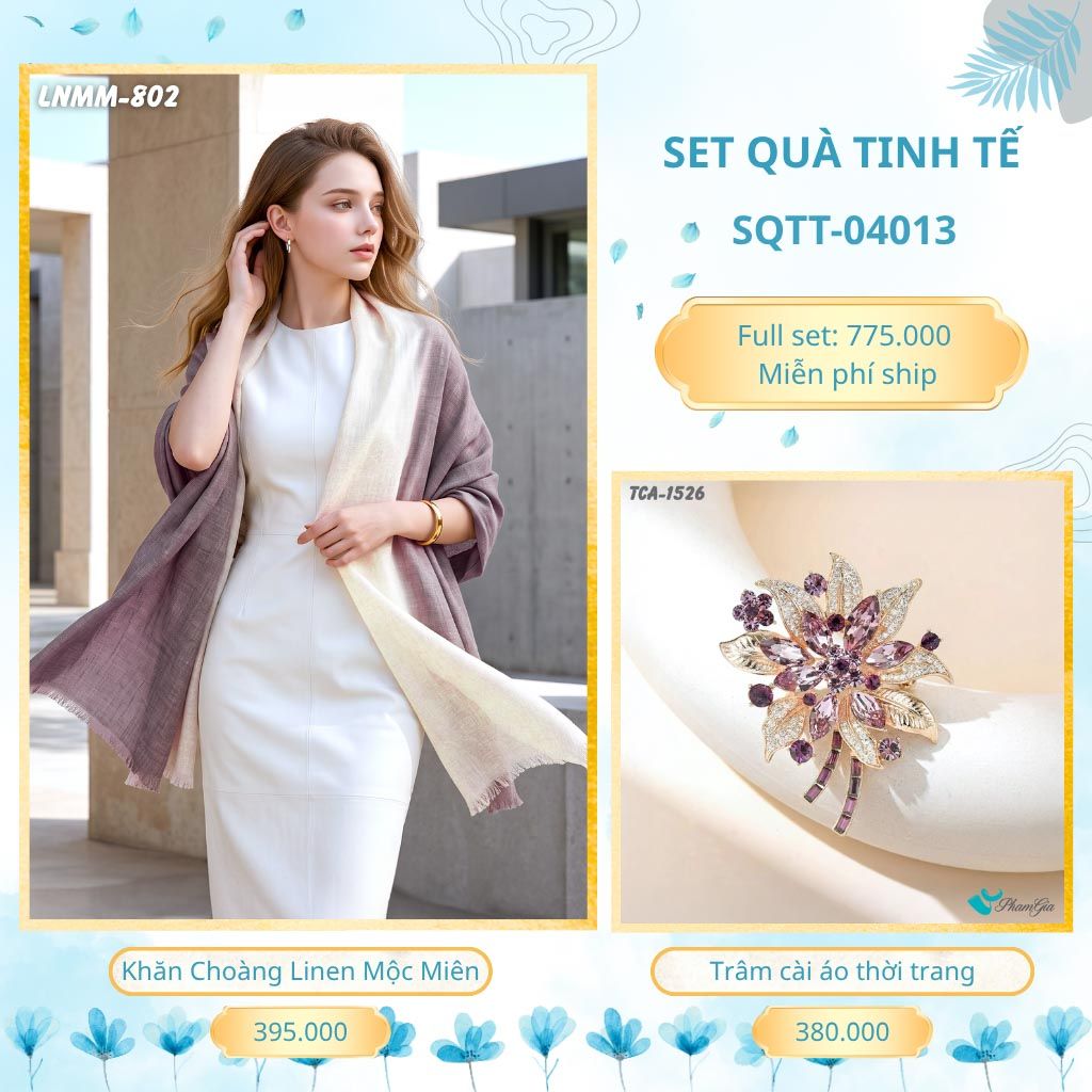 Set Quà Tặng Khăn Choàng Mộc Miên Và Trâm Cài Áo Tinh Tế (SQTT04013)