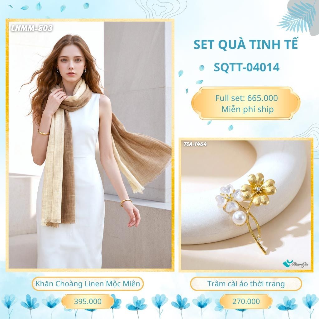 Set Quà Tặng Khăn Choàng Mộc Miên Và Trâm Cài Áo Tinh Tế (SQTT04014)