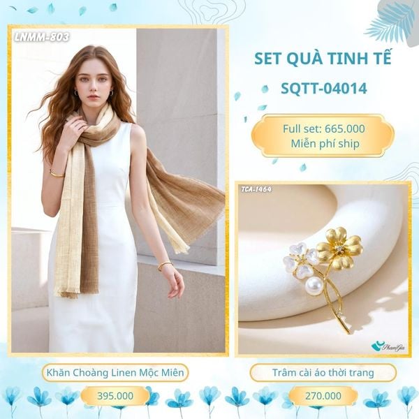 Set Quà Tặng Khăn Choàng Mộc Miên Và Trâm Cài Áo Tinh Tế (SQTT04014)