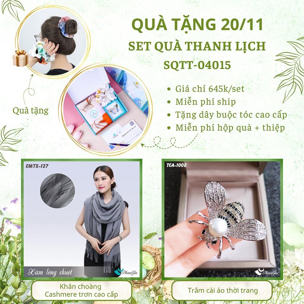 Set Quà Tặng Khăn Cashmere Trơn Và Ghim Cài Áo Thanh Lịch (SQTT04015)