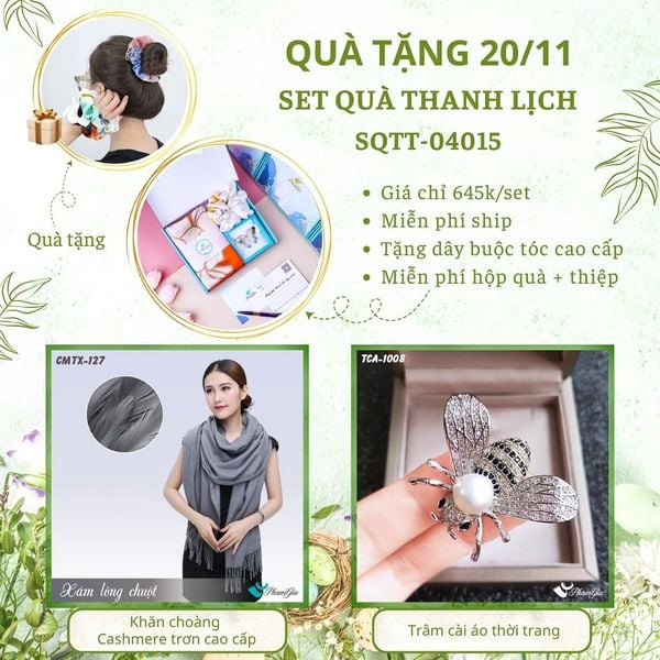 Set Quà Tặng Khăn Cashmere Trơn Và Ghim Cài Áo Thanh Lịch (SQTT04015)