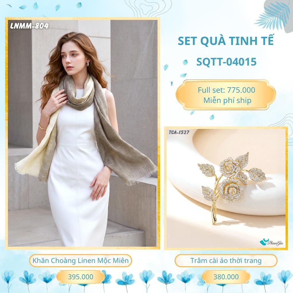 Set Quà Tặng Khăn Choàng Mộc Miên Và Trâm Cài Áo Tinh Tế (SQTT04015)