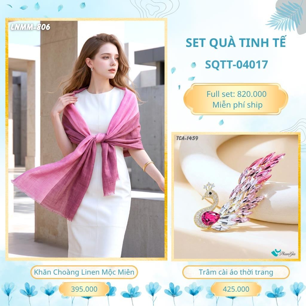 Set Quà Tặng Khăn Choàng Mộc Miên Và Trâm Cài Áo Tinh Tế (SQTT04017)