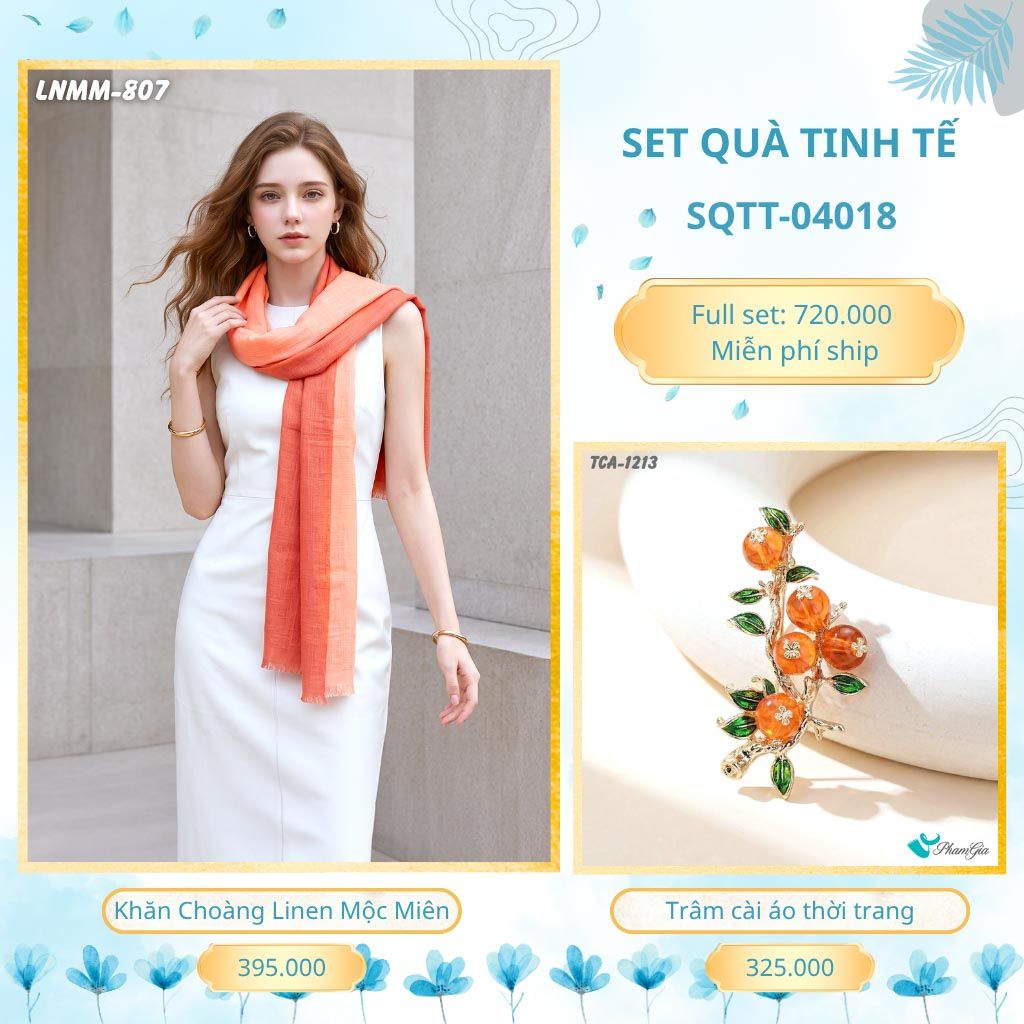 Set Quà Tặng Khăn Choàng Mộc Miên Và Trâm Cài Áo Tinh Tế (SQTT04018)