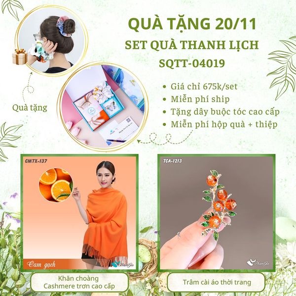 Set Quà Tặng Khăn Cashmere Trơn Và Ghim Cài Áo Thanh Lịch (SQTT04019)