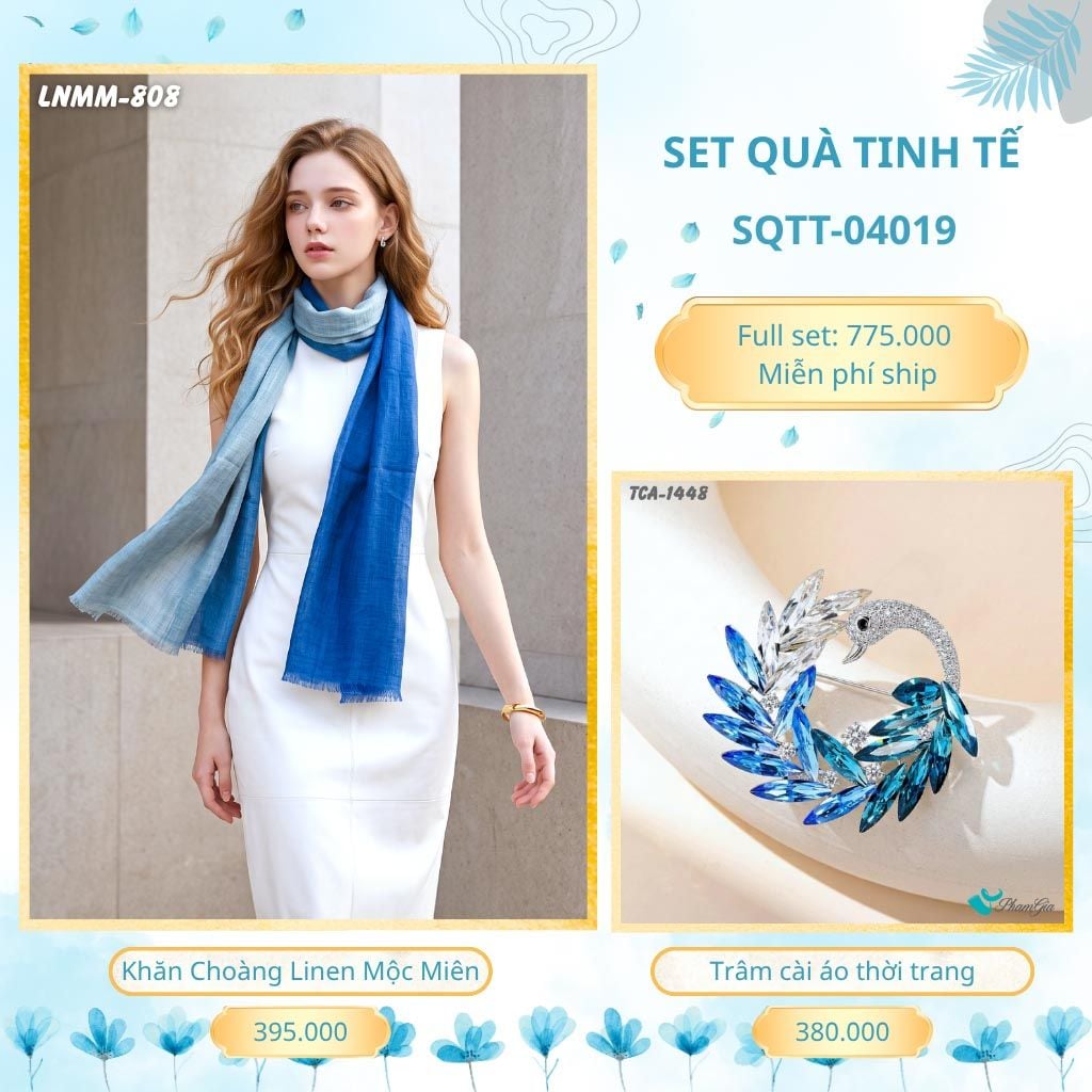 Set Quà Tặng Khăn Choàng Mộc Miên Và Trâm Cài Áo Tinh Tế (SQTT04019)