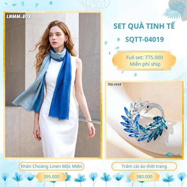 Set Quà Tặng Khăn Choàng Mộc Miên Và Trâm Cài Áo Tinh Tế (SQTT04019)