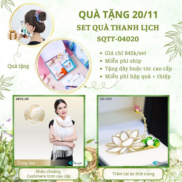 Set Quà Tặng Khăn Cashmere Trơn Và Ghim Cài Áo Thanh Lịch (SQTT04020)