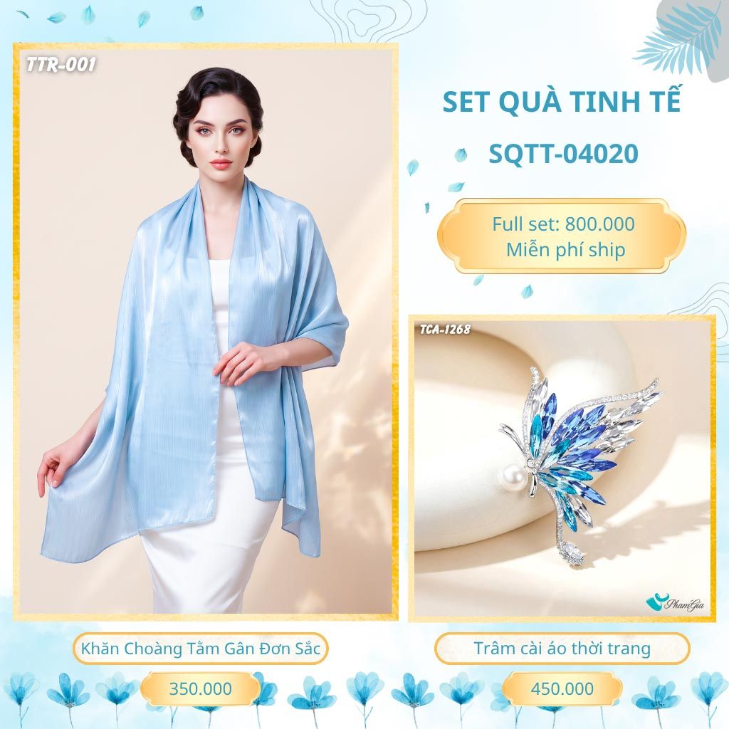 Set Quà Tặng Khăn Choàng Tằm Gân Đơn Sắc Và Trâm Cài Áo Tinh Tế (SQTT04020)