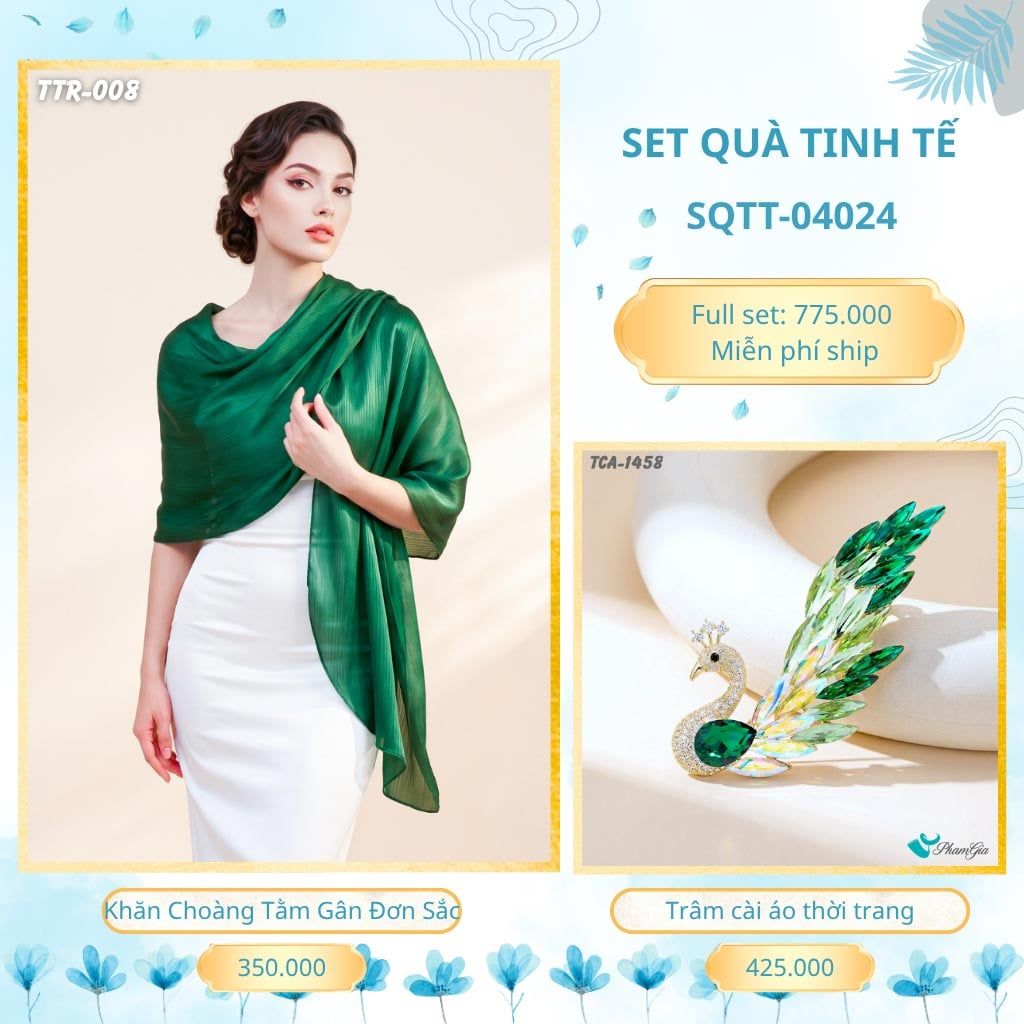 Set Quà Tặng Khăn Choàng Tằm Gân Đơn Sắc Và Trâm Cài Áo Tinh Tế (SQTT04024)
