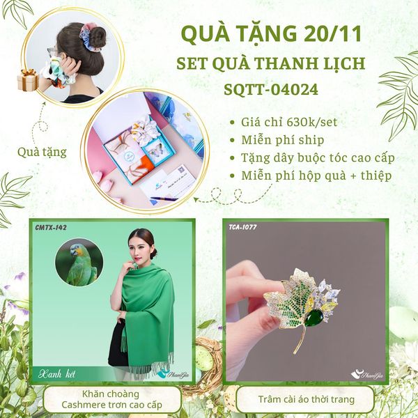 Set Quà Tặng Khăn Cashmere Trơn Và Ghim Cài Áo Thanh Lịch (SQTT04024)
