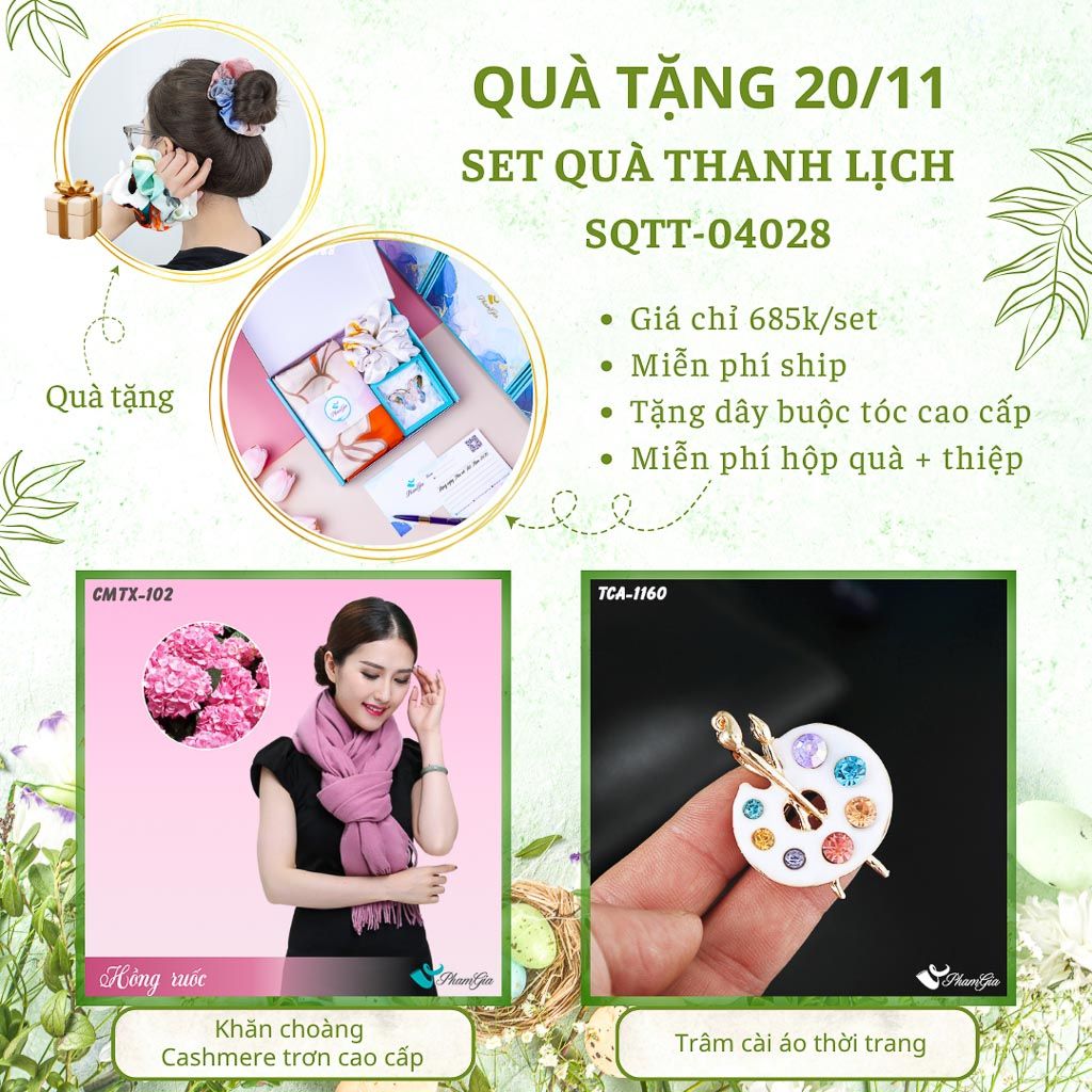 Set Quà Tặng Khăn Cashmere Trơn Và Ghim Cài Áo Thanh Lịch (SQTT04028)