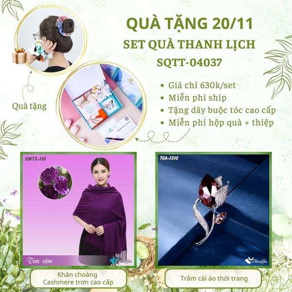 Set Quà Tặng Khăn Cashmere Trơn Và Ghim Cài Áo Thanh Lịch (SQTT04037)