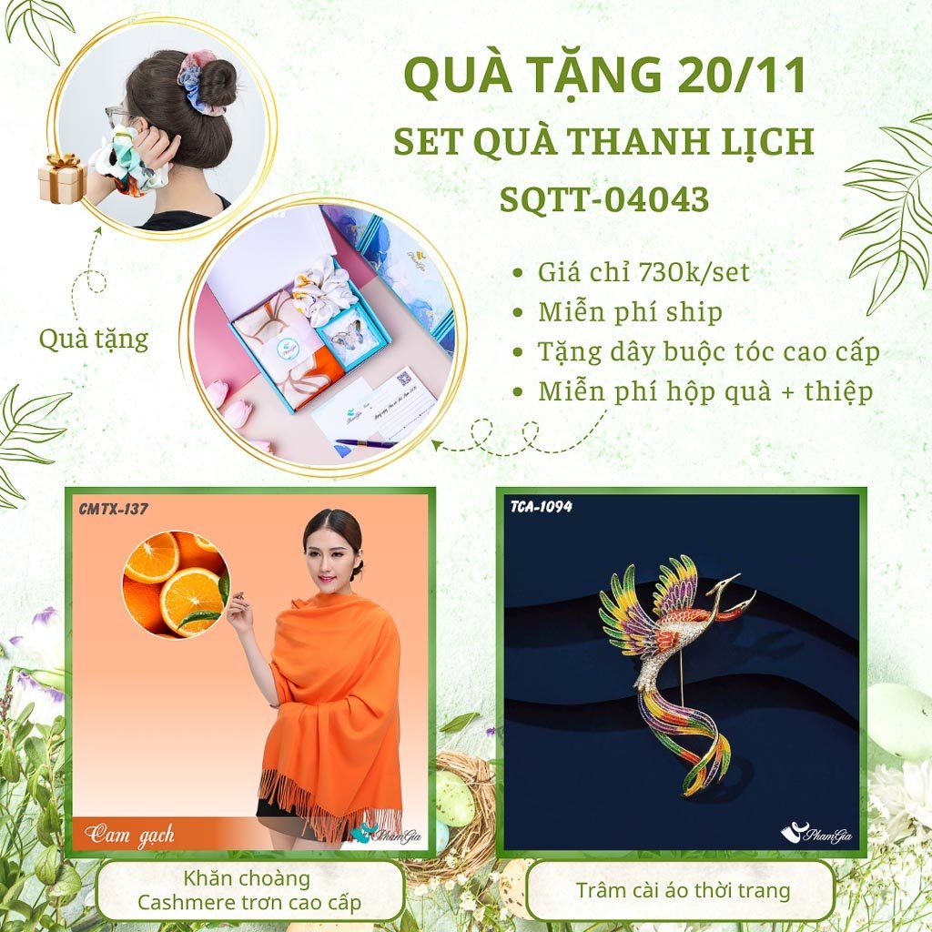 Set Quà Tặng Khăn Cashmere Trơn Và Ghim Cài Áo Thanh Lịch (SQTT04043)