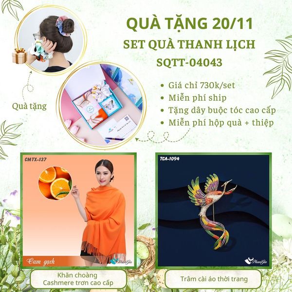 Set Quà Tặng Khăn Cashmere Trơn Và Ghim Cài Áo Thanh Lịch (SQTT04043)