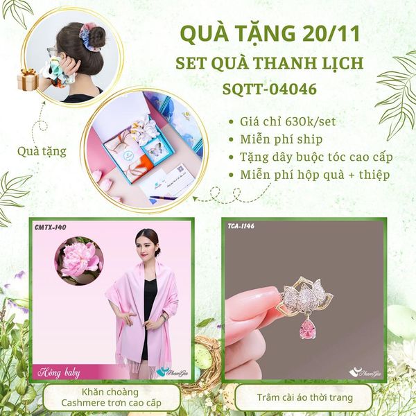 Set Quà Tặng Khăn Cashmere Trơn Và Ghim Cài Áo Thanh Lịch (SQTT04046)