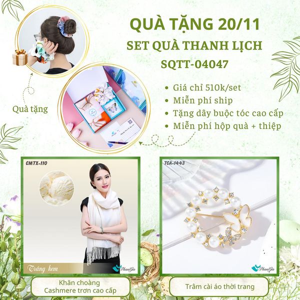 Set Quà Tặng Khăn Cashmere Trơn Và Ghim Cài Áo Thanh Lịch (SQTT04047)