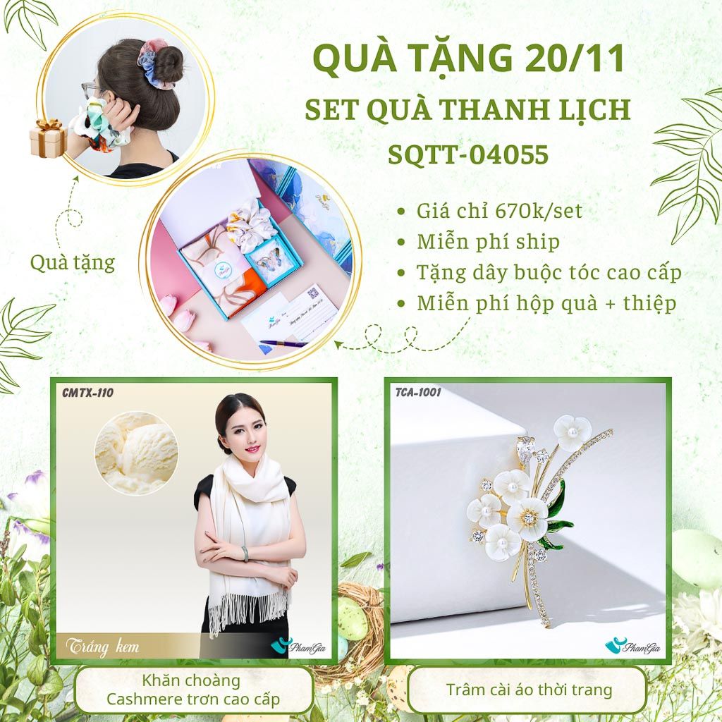 Set Quà Tặng Khăn Cashmere Trơn Và Ghim Cài Áo Thanh Lịch (SQTT04055)