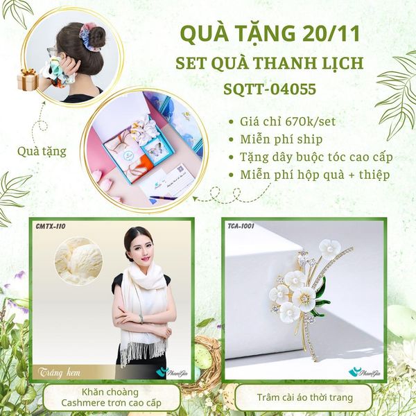 Set Quà Tặng Khăn Cashmere Trơn Và Ghim Cài Áo Thanh Lịch (SQTT04055)