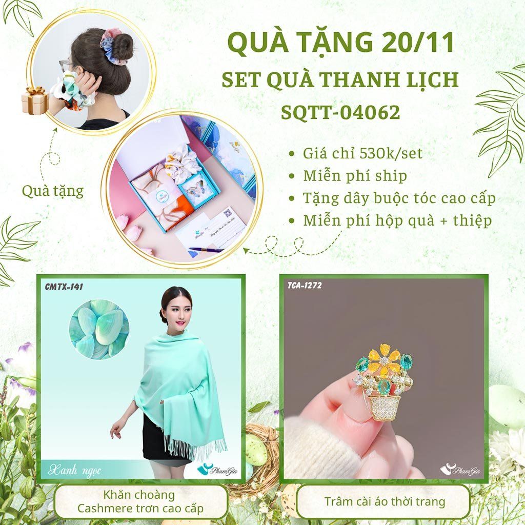 Set Quà Tặng Khăn Cashmere Trơn Và Ghim Cài Áo Thanh Lịch (SQTT04062)