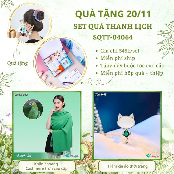 Set Quà Tặng Khăn Cashmere Trơn Và Ghim Cài Áo Thanh Lịch (SQTT04064)