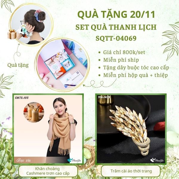 Set Quà Tặng Khăn Cashmere Trơn Và Ghim Cài Áo Thanh Lịch (SQTT04069)