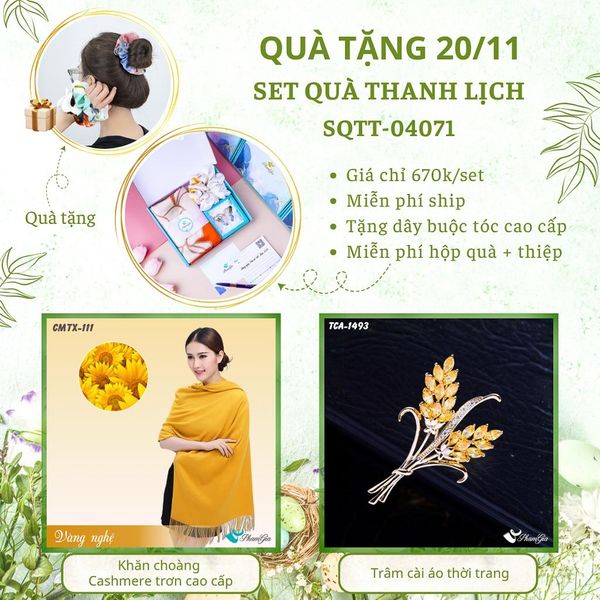 Set Quà Tặng Khăn Cashmere Trơn Và Ghim Cài Áo Thanh Lịch (SQTT04071)