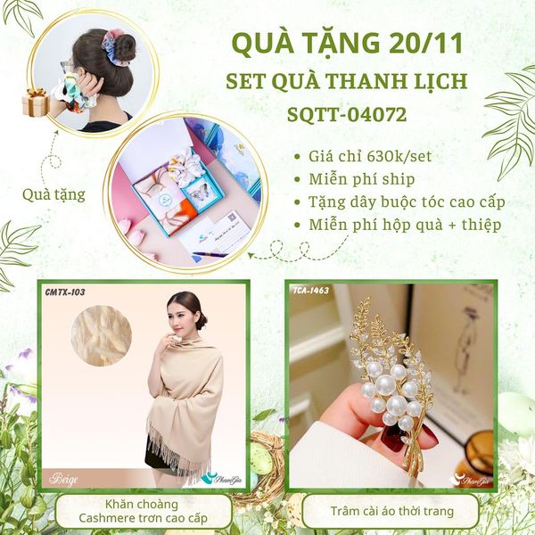 Set Quà Tặng Khăn Cashmere Trơn Và Ghim Cài Áo Thanh Lịch (SQTT04072)