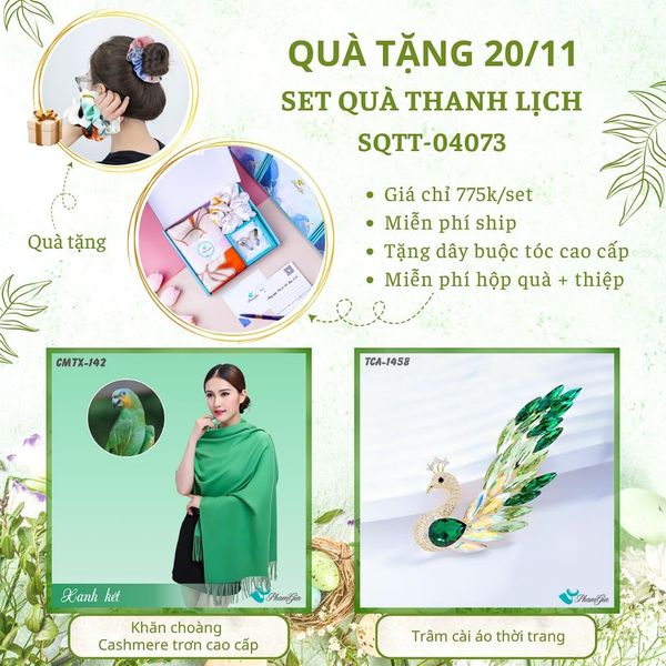 Set Quà Tặng Khăn Cashmere Trơn Và Ghim Cài Áo Thanh Lịch (SQTT04073)