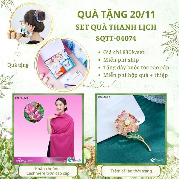 Set Quà Tặng Khăn Cashmere Trơn Và Ghim Cài Áo Thanh Lịch (SQTT04074)