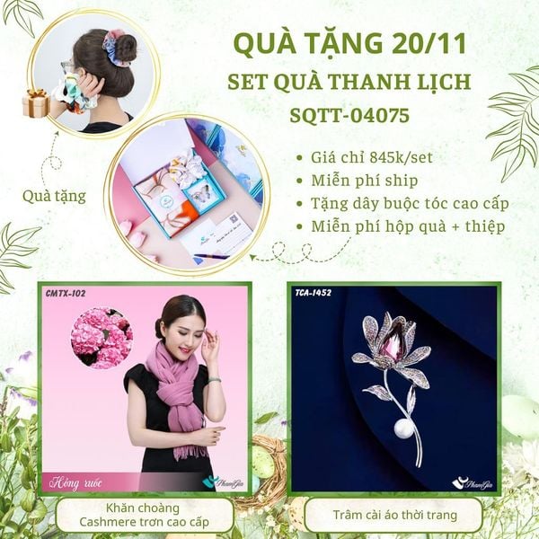 Set Quà Tặng Khăn Cashmere Trơn Và Ghim Cài Áo Thanh Lịch (SQTT04075)