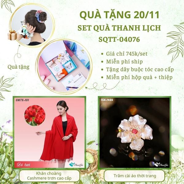 Set Quà Tặng Khăn Cashmere Trơn Và Ghim Cài Áo Thanh Lịch (SQTT04076)