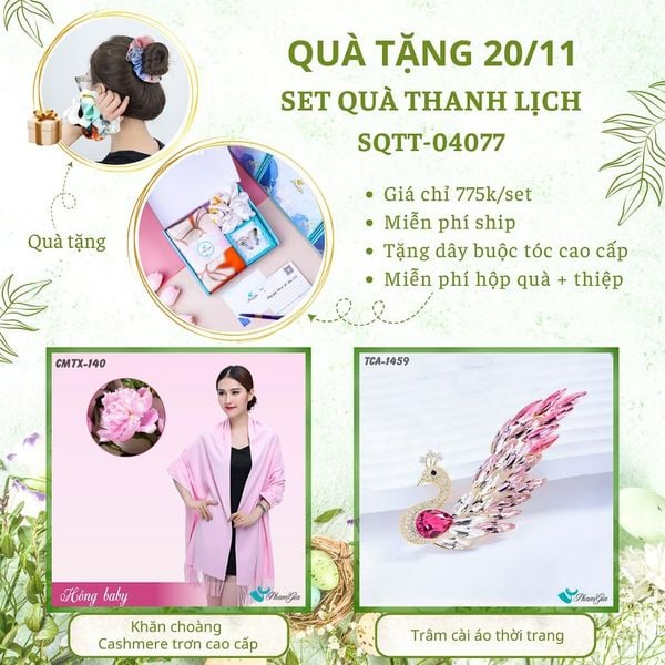 Set Quà Tặng Khăn Cashmere Trơn Và Ghim Cài Áo Thanh Lịch (SQTT04077)