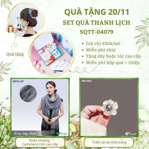 Set Quà Tặng Khăn Cashmere Trơn Và Ghim Cài Áo Thanh Lịch (SQTT04079)