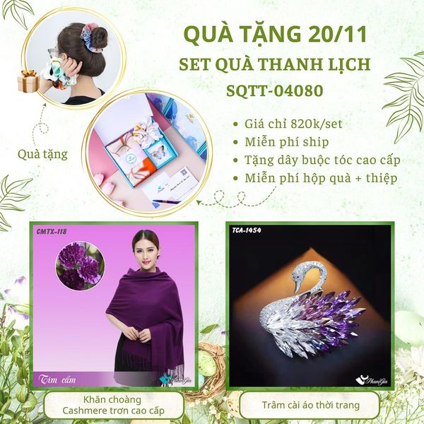 Set Quà Tặng Khăn Cashmere Trơn Và Ghim Cài Áo Thanh Lịch (SQTT04080)