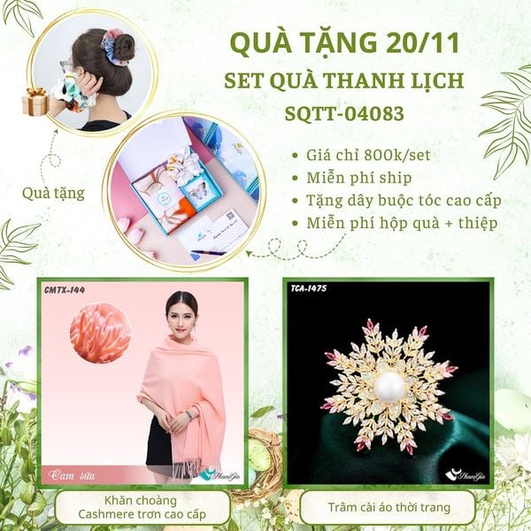 Set Quà Tặng Khăn Cashmere Trơn Và Ghim Cài Áo Thanh Lịch (SQTT04083)