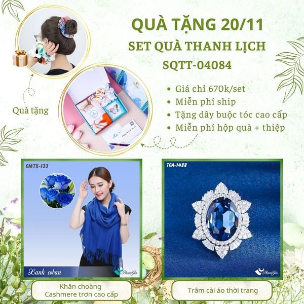 Set Quà Tặng Khăn Cashmere Trơn Và Ghim Cài Áo Thanh Lịch (SQTT04084)