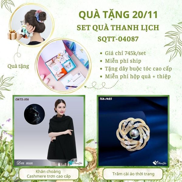 Set Quà Tặng Khăn Cashmere Trơn Và Ghim Cài Áo Thanh Lịch (SQTT04087)