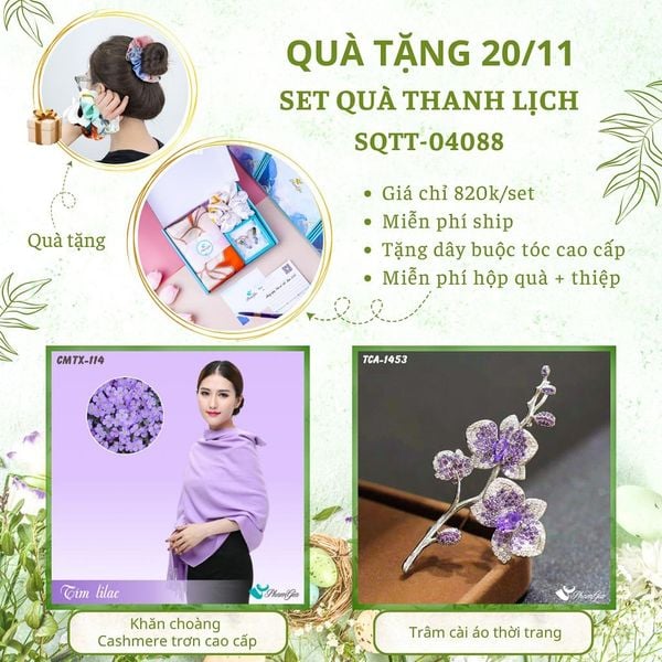 Set Quà Tặng Khăn Cashmere Trơn Và Ghim Cài Áo Thanh Lịch (SQTT04088)