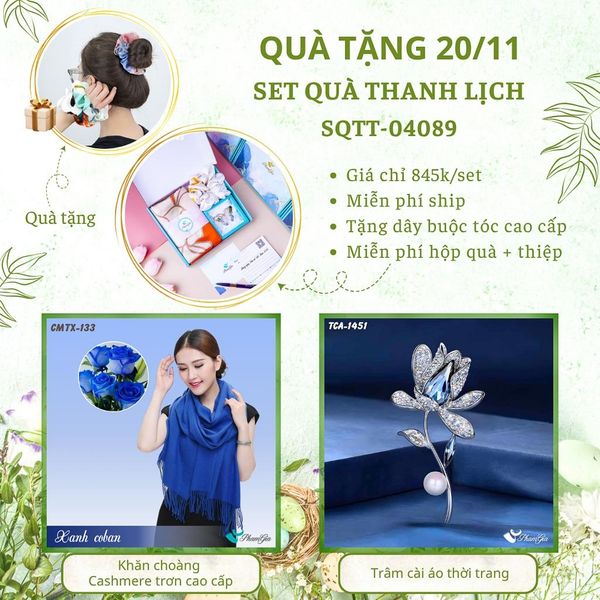Set Quà Tặng Khăn Cashmere Trơn Và Ghim Cài Áo Thanh Lịch (SQTT04089)