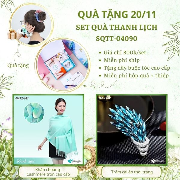 Set Quà Tặng Khăn Cashmere Trơn Và Ghim Cài Áo Thanh Lịch (SQTT04090)