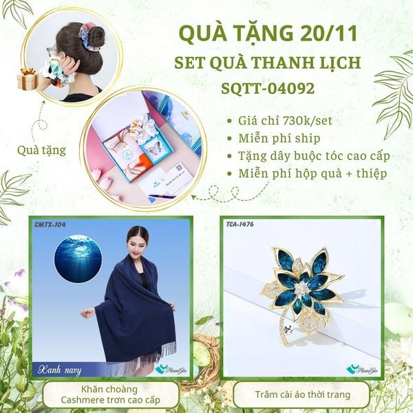 Set Quà Tặng Khăn Cashmere Trơn Và Ghim Cài Áo Thanh Lịch (SQTT04092)