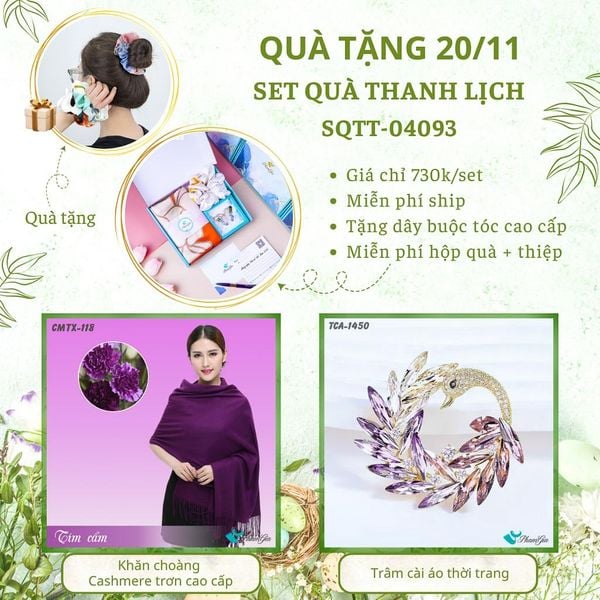 Set Quà Tặng Khăn Cashmere Trơn Và Ghim Cài Áo Thanh Lịch (SQTT04093)