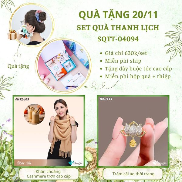 Set Quà Tặng Khăn Cashmere Trơn Và Ghim Cài Áo Thanh Lịch (SQTT04094)