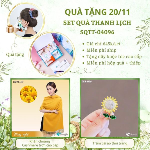 Set Quà Tặng Khăn Cashmere Trơn Và Ghim Cài Áo Thanh Lịch (SQTT04096)