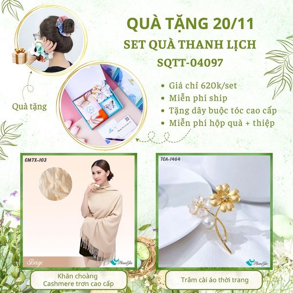 Set Quà Tặng Khăn Cashmere Trơn Và Ghim Cài Áo Thanh Lịch (SQTT04097)