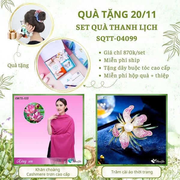 Set Quà Tặng Khăn Cashmere Trơn Và Ghim Cài Áo Thanh Lịch (SQTT04099)